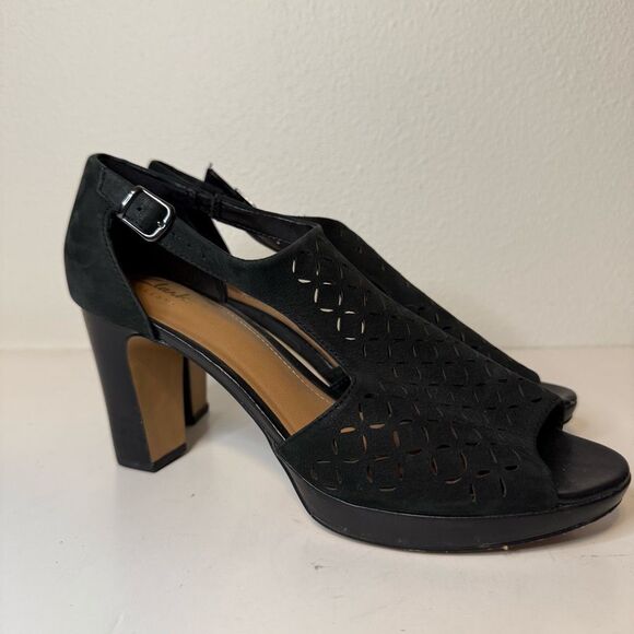 Clark’s Jenness Energy Platform Cutout Peep Toe Heeled Sandals Size 8.5 - Picture 3 of 10